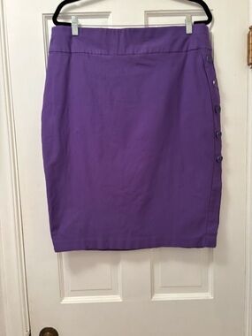 Pull On NY & C Pencil Skirt Side Button Purple Blue
With 9 1/2” Slit
